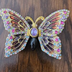Vgt Enamel &  Jeweled Butterfly Trinket Box 4" x 2.5" x 1" Tall Unmarked